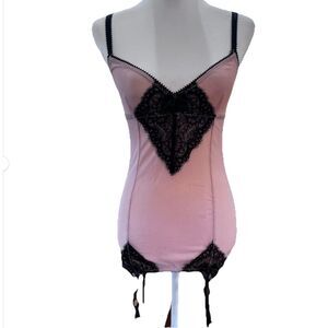 Widow Dolls Kill Lace Mesh Mini Dress Pink Black Garter Straps Gothic Coquette S